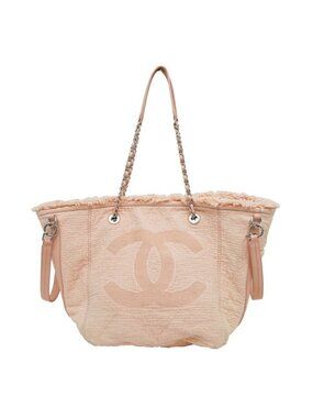 Chanel Large Shopping Bag Tote Hand Silver Hardware Pink